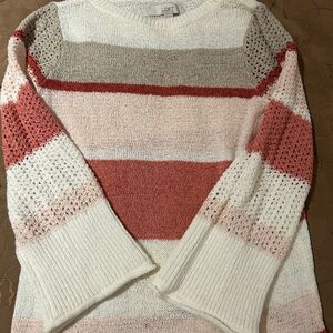 LOFT Women's Colorblock Sweater - Cream, Pink, and Tan